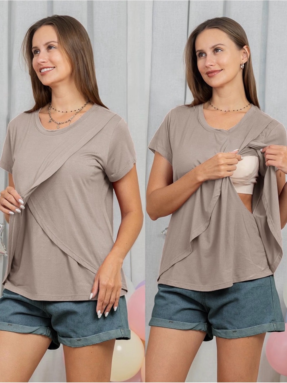 Women’s Nursing Tops Maternity Breastfeeding Soft Shirts Blue & Gray | Large